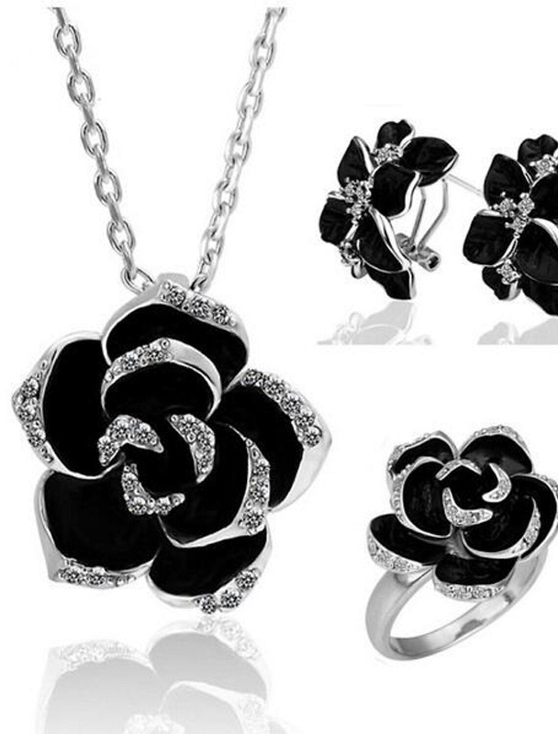 Damen-Schmuckset, Brautschmuck-Sets, 3D-Blume, kostbar, modisch, Strass, versilbert, vergoldet, Ohrringe, Schmuck, Silber / Herbst, Hochzeit, Gold, für Weihnachten, Hochzeit, Abendgeschenk, formell, 1 Set